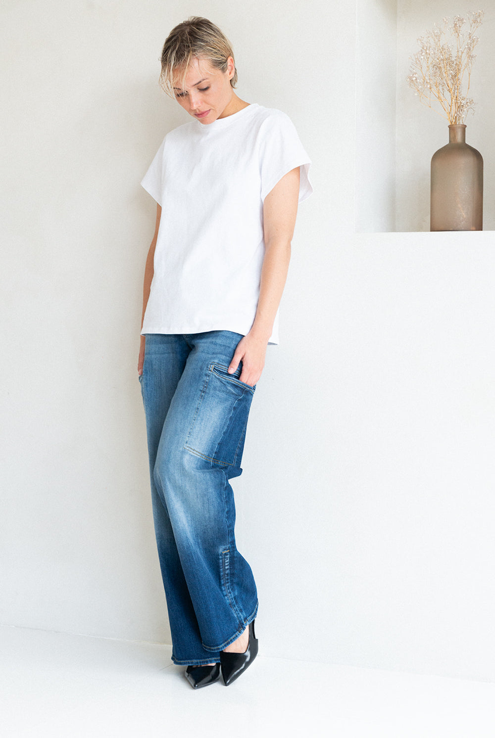 Carson Blooming Wide Leg Fit Blue Jeans Denim