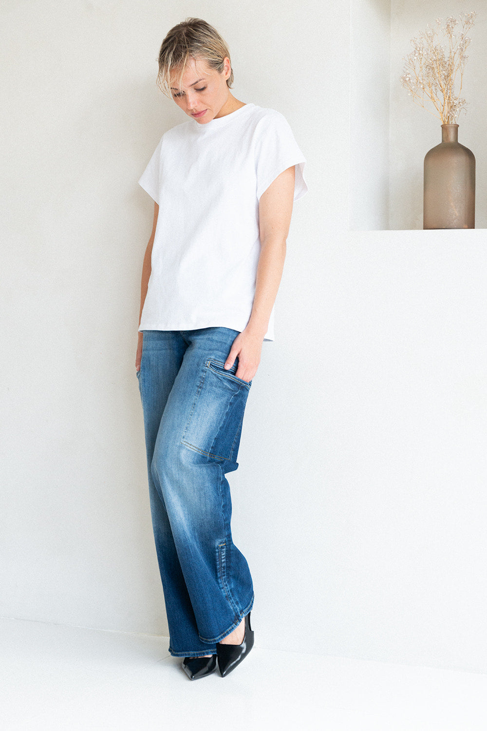 Carson Blooming Wide Leg Fit Blue Jeans Denim