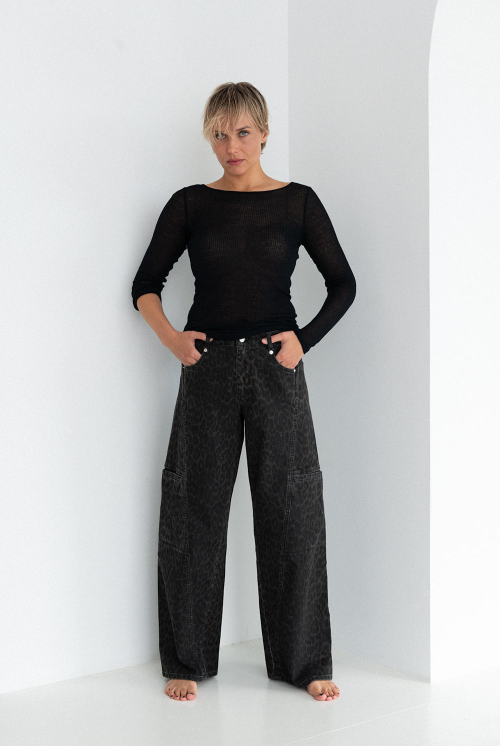 Lola Dark Leopard Wide Leg Fit Cargopant Cargodenim Denim Leopard Print