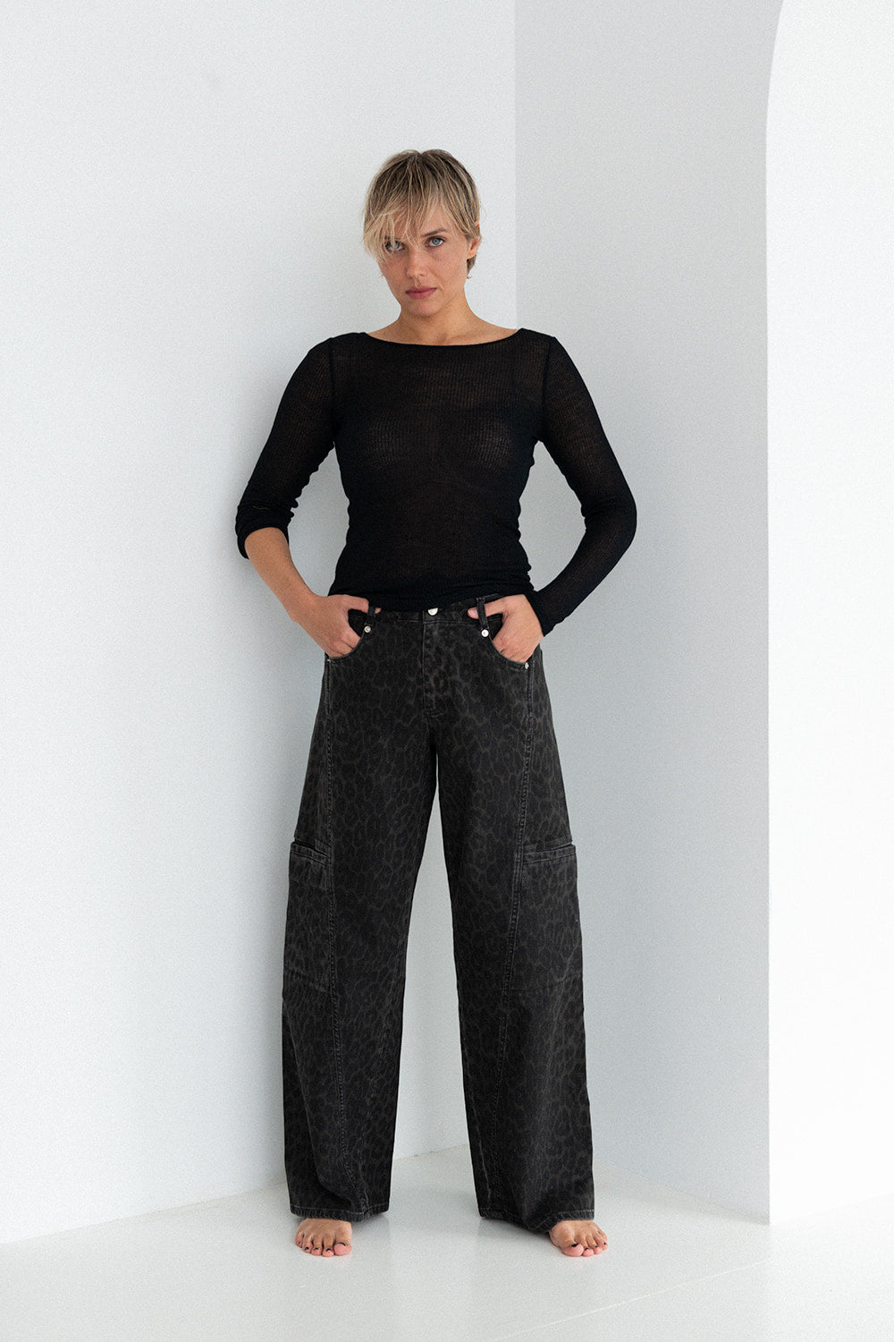 Lola Dark Leopard Wide Leg Fit Cargopant Cargodenim Denim Leopard Print