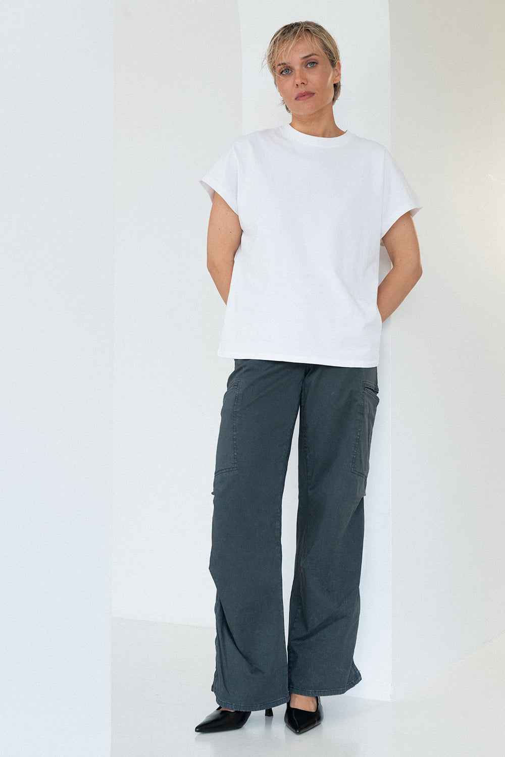 Carson Grey Satin Cargopant Grey Pant Wide Leg Fit
