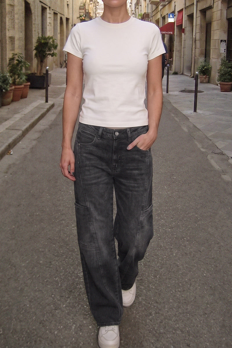 Lola Wide Leg Fit Jeans Washed Black Comfortable Jeans Denim 