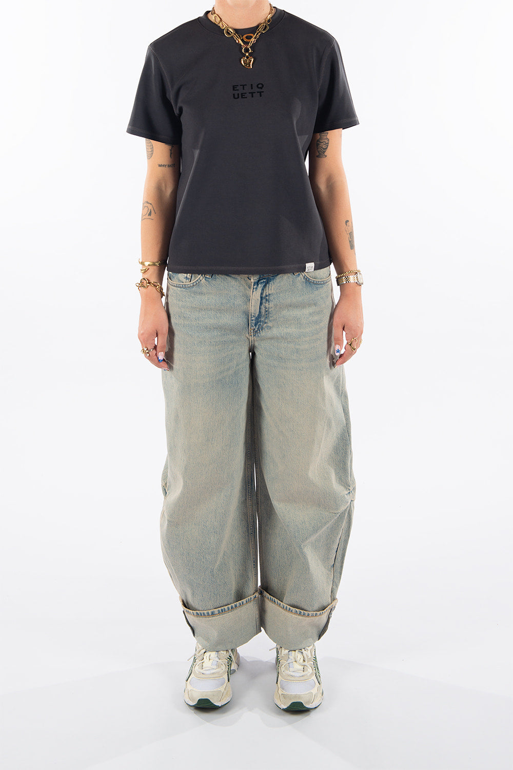 Anesta in Blue Tinted Balloon Fit Premium Denim Comfortable Jeans Sustainable [model 2]
