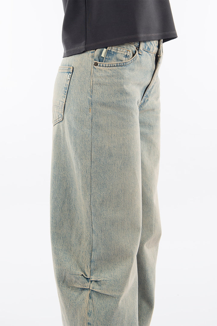 Anesta in Blue Tinted Balloon Fit Premium Denim Comfortable Jeans Durable Stretch Recovery Sustainable
