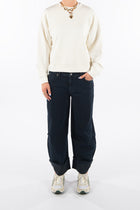 Anesta in Grey Stripe Balloon Fit Premium Denim Comfortable Jeans Sustainable [model 2]