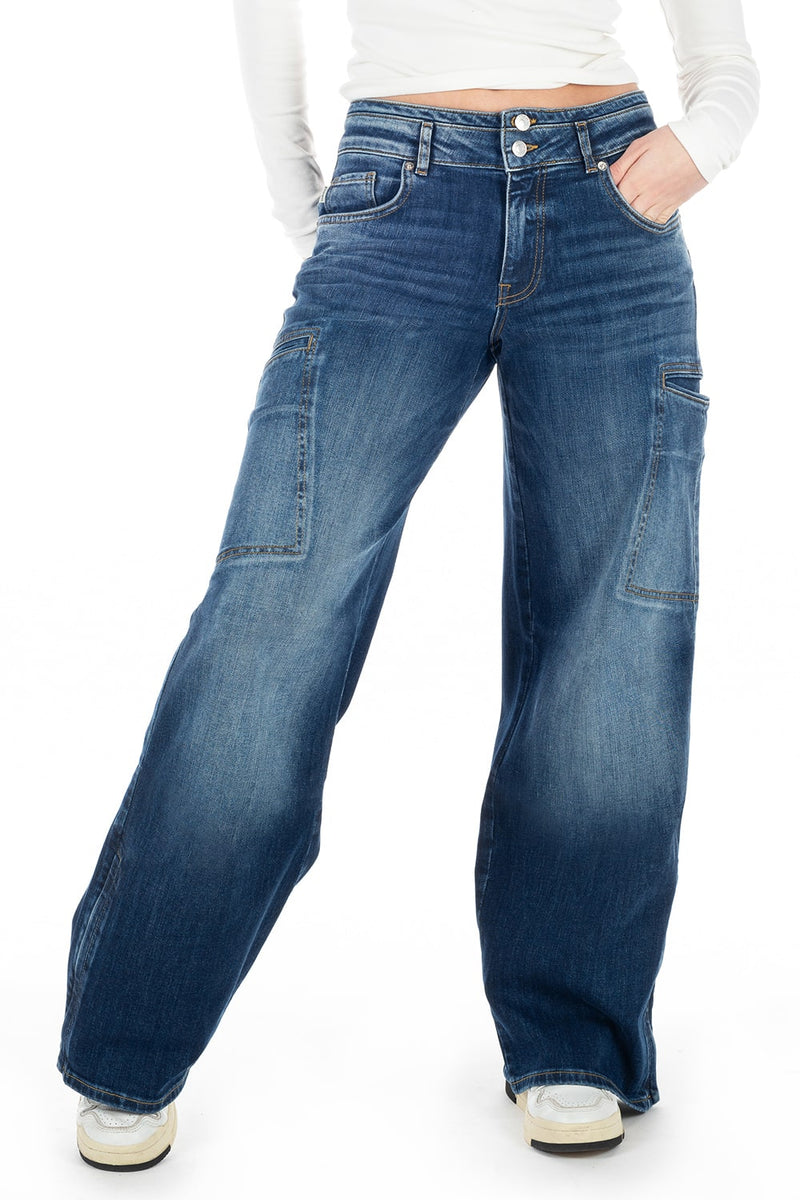 Carson Blooming Wide Leg Fit Blue Jeans Denim
