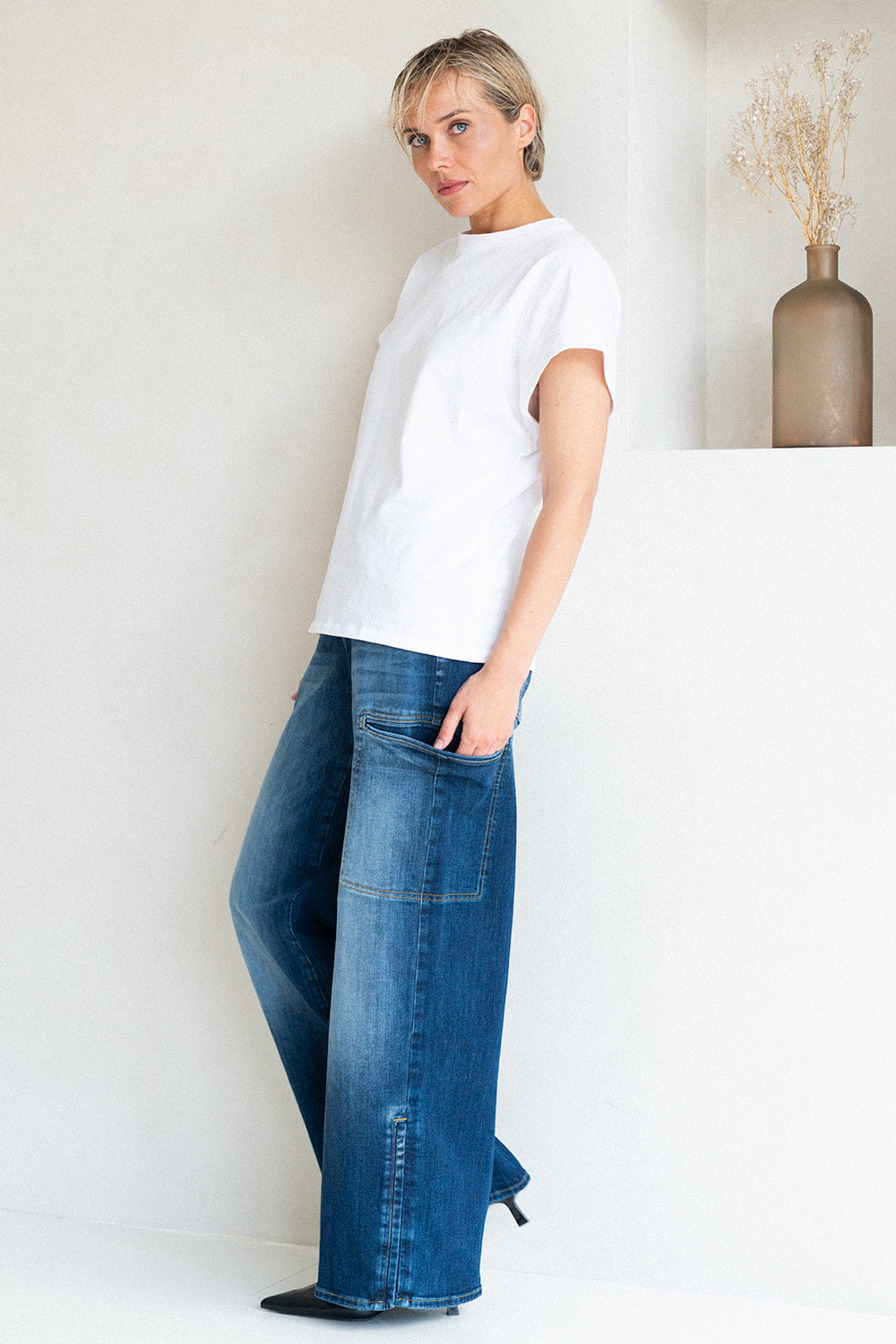 Carson Blooming Wide Leg Fit Cargopant Cargodenim Blue Denim