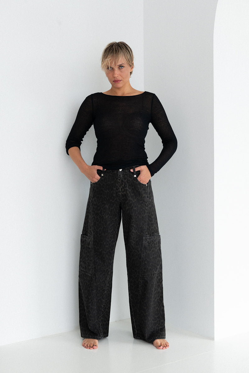 Lola Dark Leopard Wide Leg Fit Cargopant Cargodenim Denim Leopard Print 