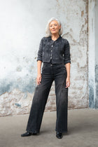 Lola in Washed Black Wide Leg Fit Premium Denim Comfortable Jeans Sustainable [model 1]