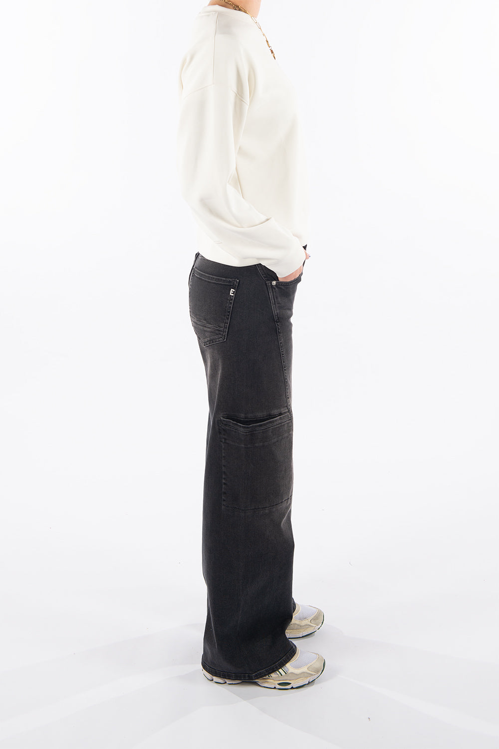 Lola in Washed Black Wide Leg Fit Premium Denim Comfortable Jeans Sustainable Durable Stretch with Recovery