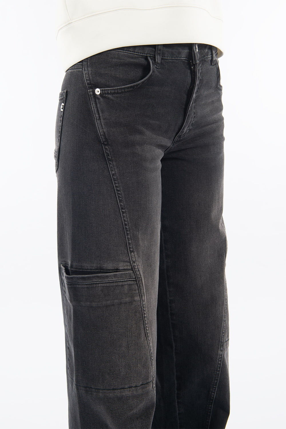 Lola in Washed Black Wide Leg Fit Premium Denim Comfortable Jeans Sustainable [model 2]