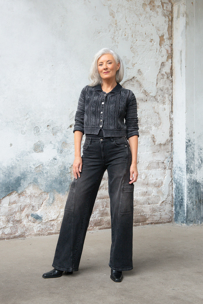 Lola in Washed Black Wide Leg Fit Premium Denim Comfortable Jeans Sustainable Durable Stretch with Recovery