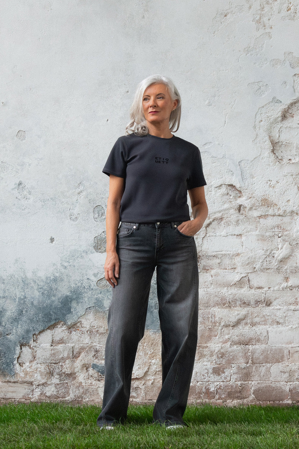 Lolita in Black Dust Wide Leg Fit Premium Denim Comfortable Jeans Sustainable Durable Stretch with Recovery [model 1]