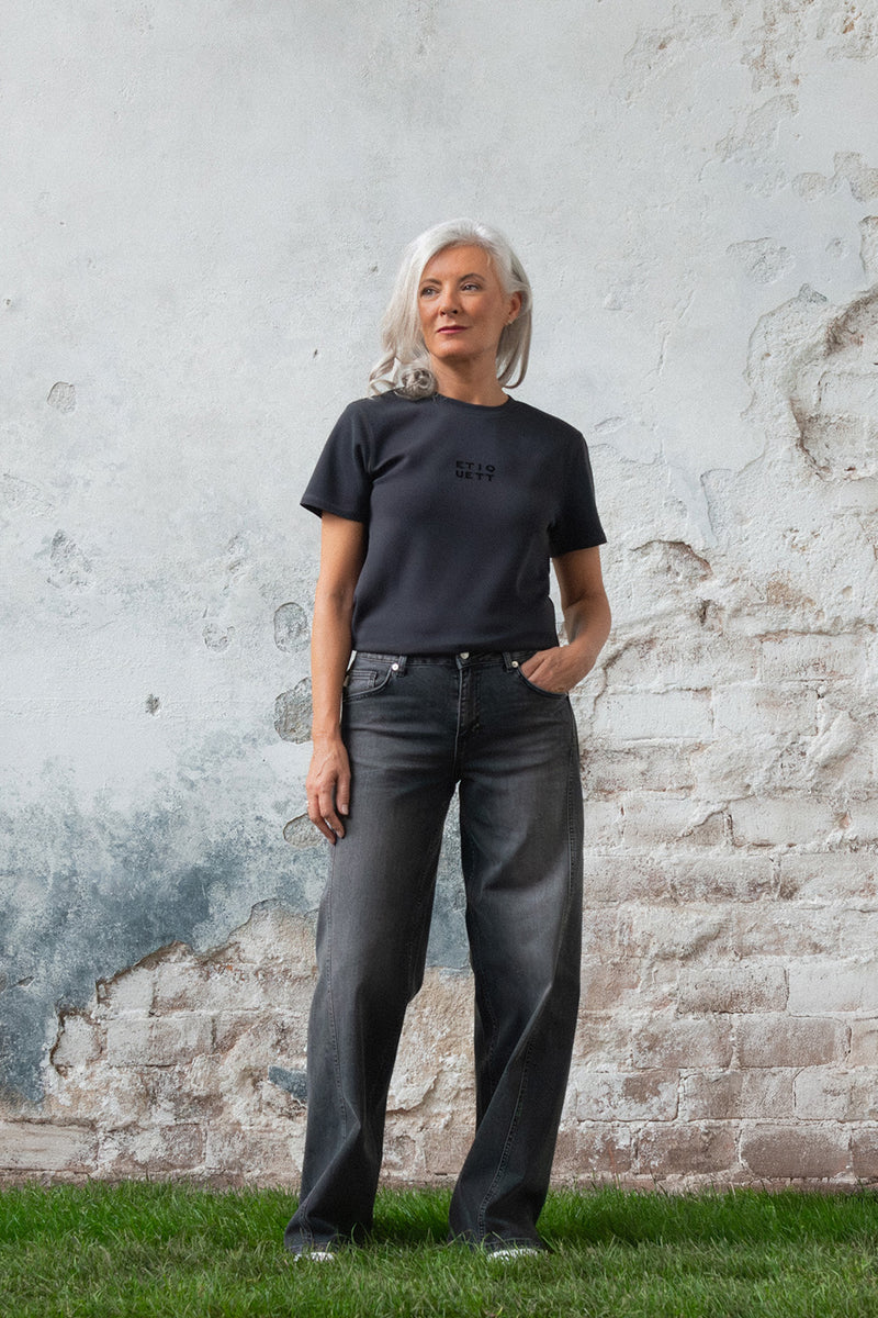 Lolita in Black Dust Wide Leg Fit Premium Denim Comfortable Jeans Sustainable Durable Stretch with Recovery [model 1]